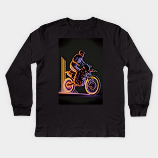 Dirt bike rider - orange and purple neon Kids Long Sleeve T-Shirt